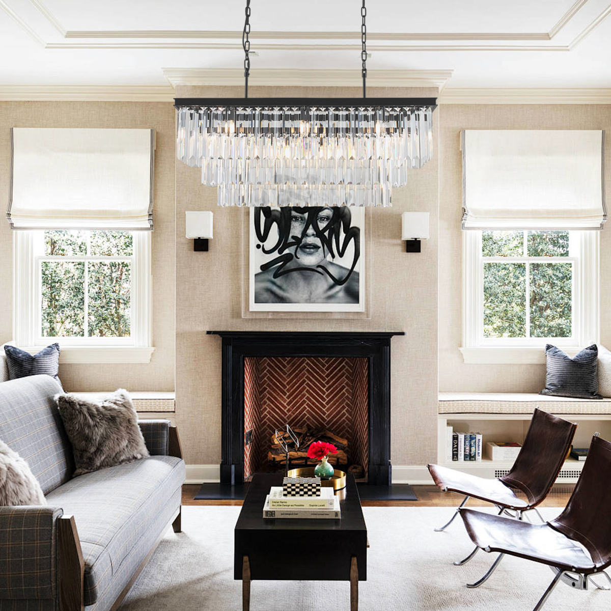 Olmavor 1920s-Style 3-Tier Crystal Rectangular Chandelier - XYlight