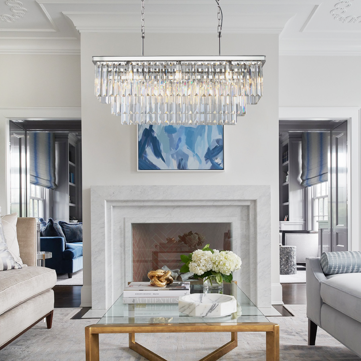 Olmavor 1920s-Style 3-Tier Crystal Rectangular Chandelier - XYlight
