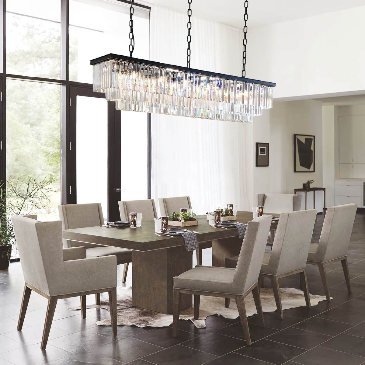 Olmavor 1920s-Style 3-Tier Crystal Rectangular Chandelier - XYlight