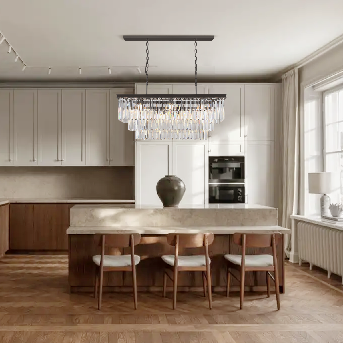 Olmavor 1920s-Style 3-Tier Crystal Rectangular Chandelier - XYlight