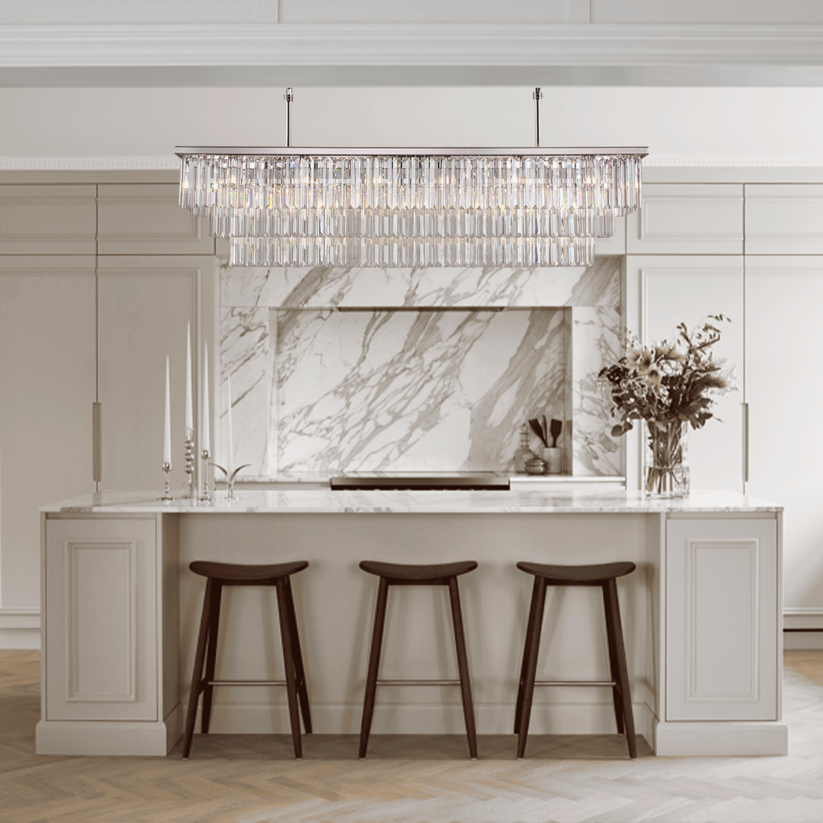 Olmavor 1920s-Style 3-Tier Crystal Rectangular Chandelier - XYlight