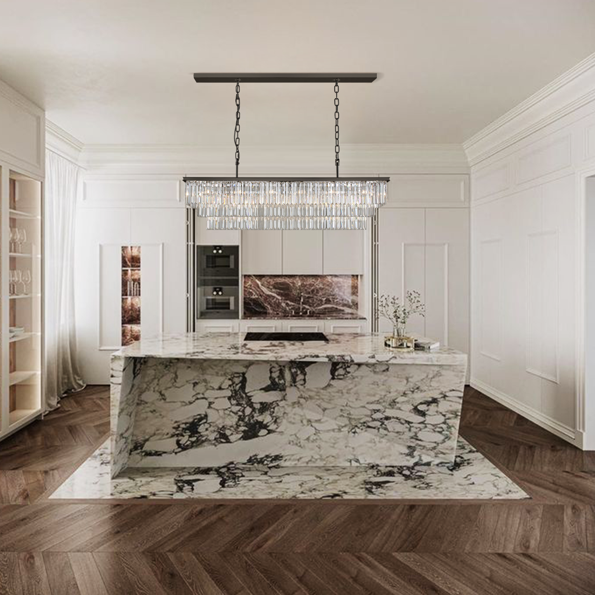 Olmavor 1920s-Style 3-Tier Crystal Rectangular Chandelier - XYlight