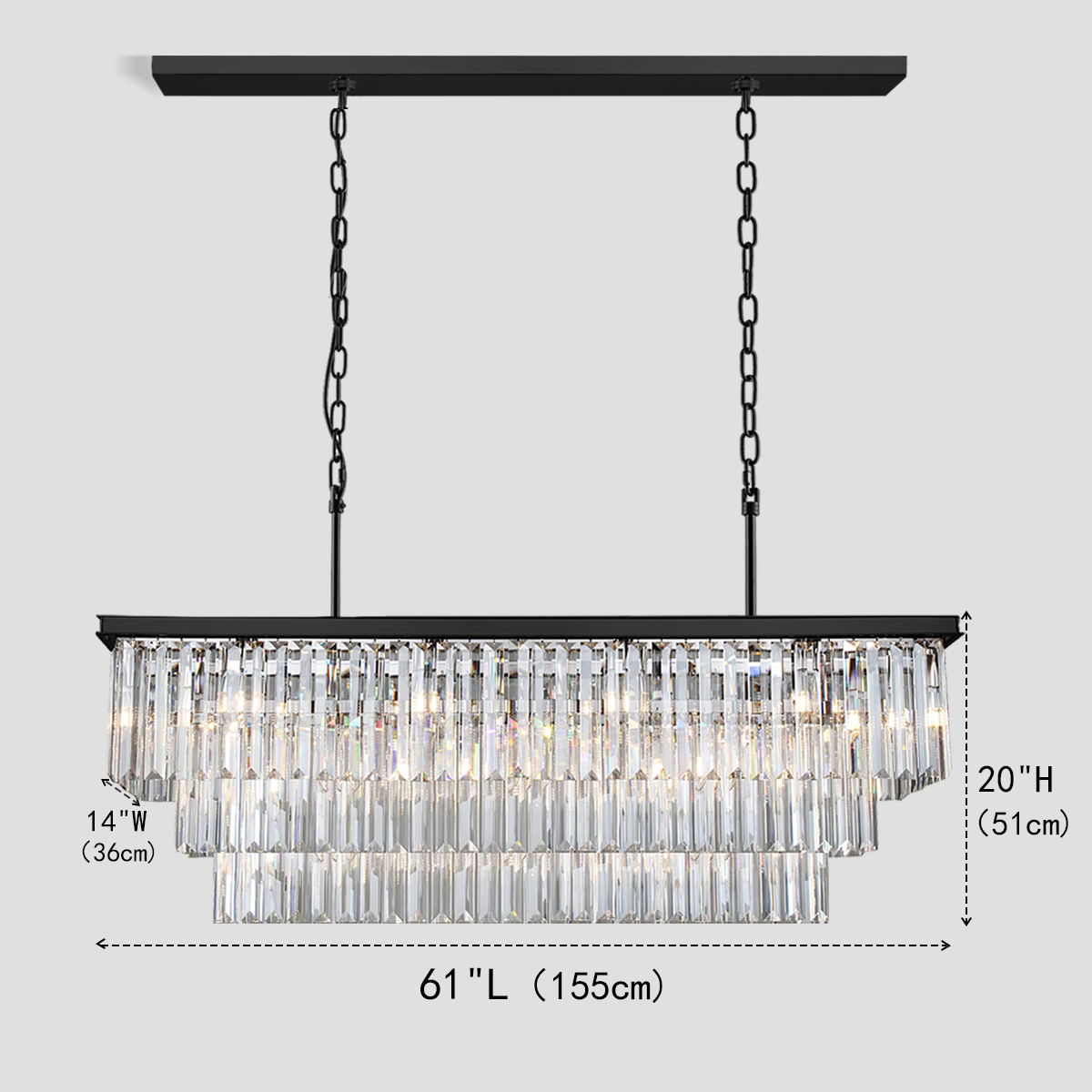 Olmavor 1920s-Style 3-Tier Crystal Rectangular Chandelier - XYlight
