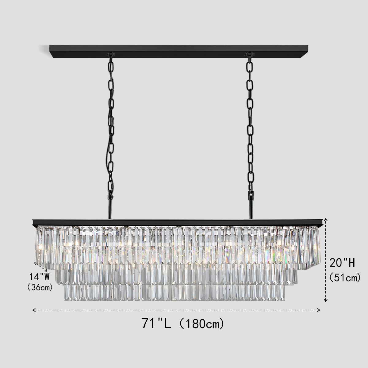 Olmavor 1920s-Style 3-Tier Crystal Rectangular Chandelier - XYlight