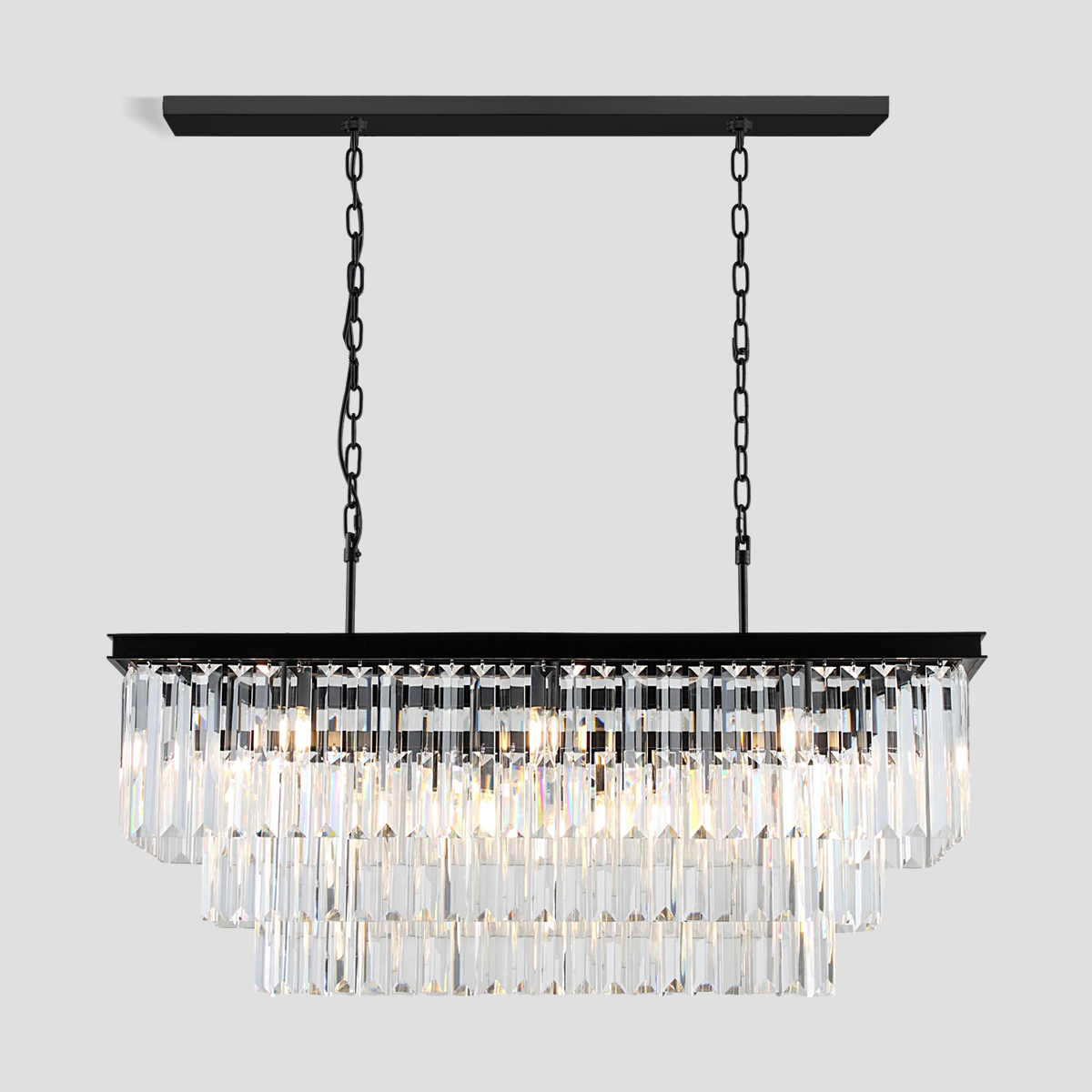 Olmavor 1920s-Style 3-Tier Crystal Rectangular Chandelier - XYlight