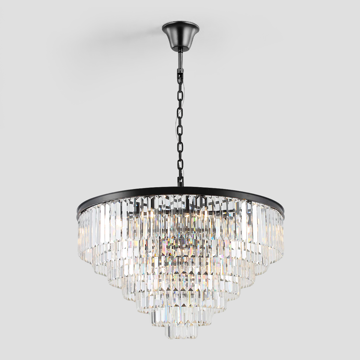 Olmavor 1920s-Style Multi-Tier Clear/Smoke Crystal Round Chandelier - XYlight
