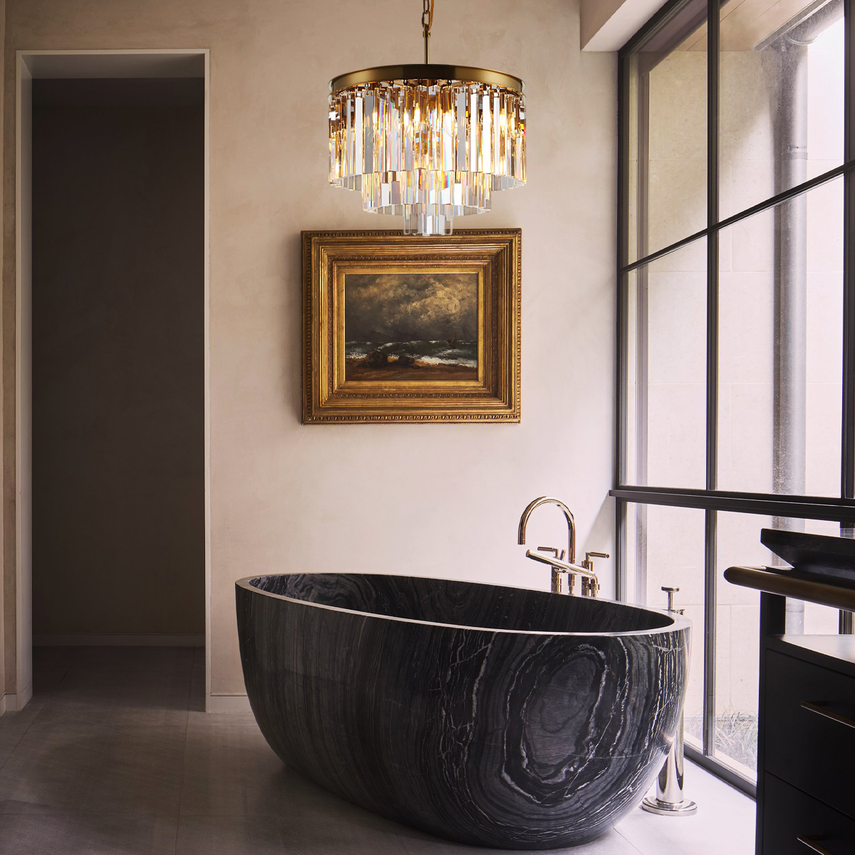 Olmavor 1920s-Style Multi-Tier Clear/Smoke Crystal Round Chandelier - XYlight
