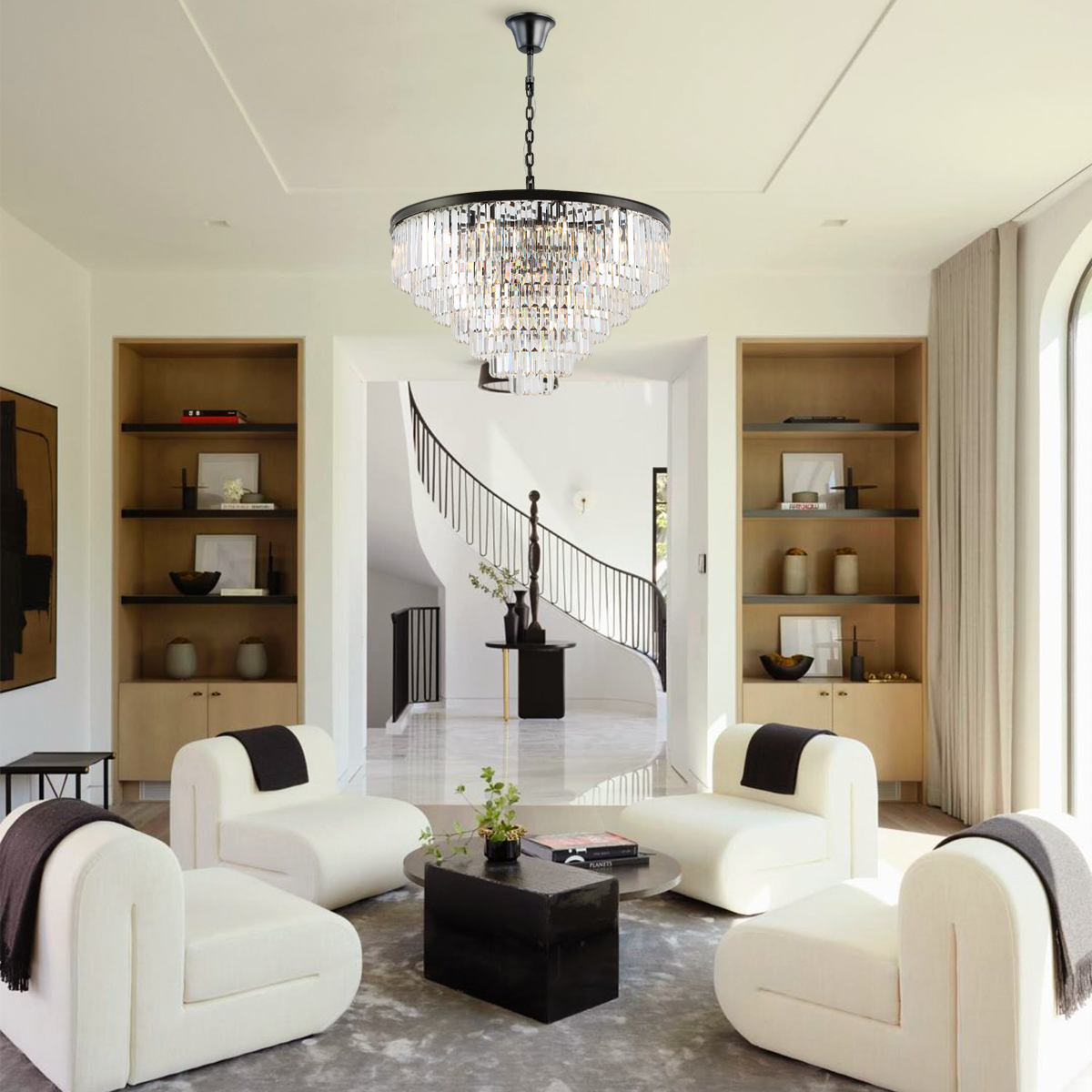 Olmavor 1920s-Style Multi-Tier Clear/Smoke Crystal Round Chandelier - XYlight