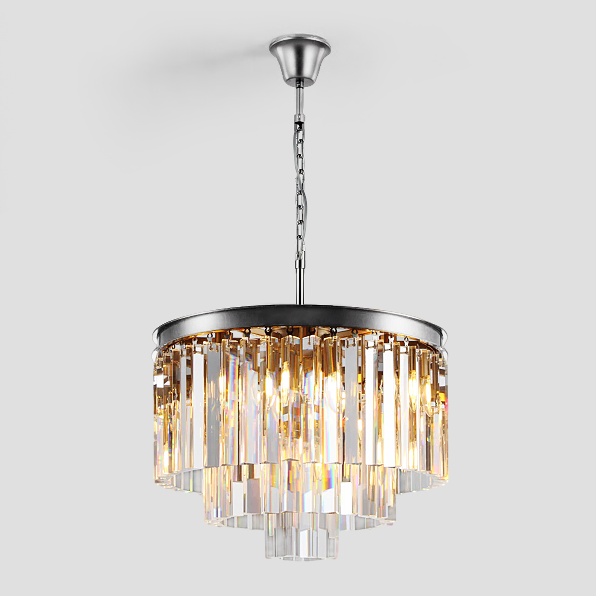 Olmavor 1920s-Style Multi-Tier Clear/Smoke Crystal Round Chandelier - XYlight