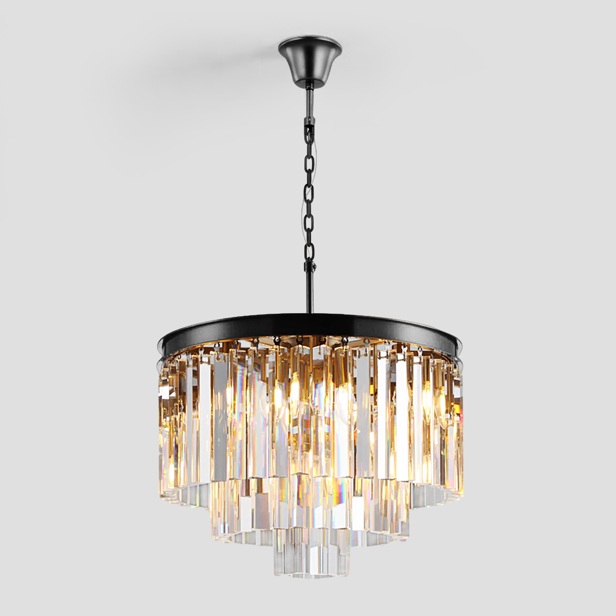 Olmavor 1920s-Style Multi-Tier Clear/Smoke Crystal Round Chandelier - XYlight