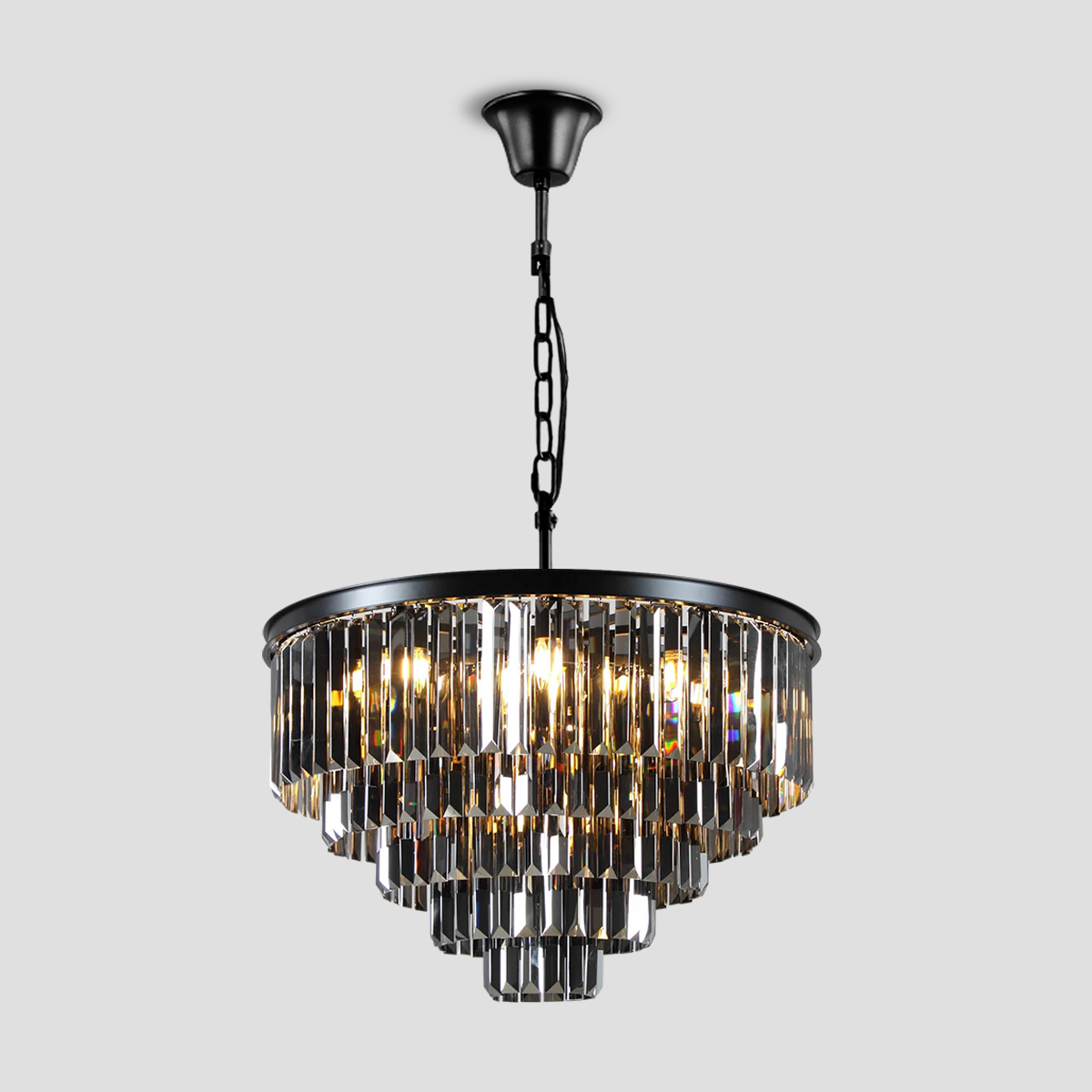 Olmavor 1920s-Style Multi-Tier Clear/Smoke Crystal Round Chandelier - XYlight