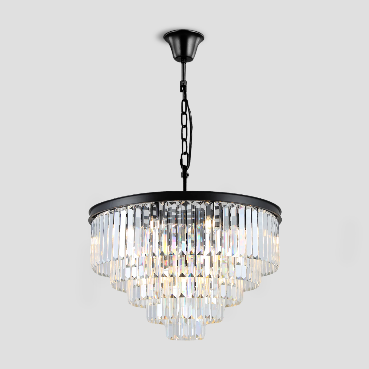 Olmavor 1920s-Style Multi-Tier Clear/Smoke Crystal Round Chandelier - XYlight
