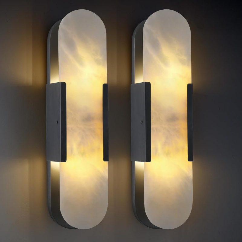 Ovelrune Oval-Shaped Alabaster Wall Sconce 13.8″
