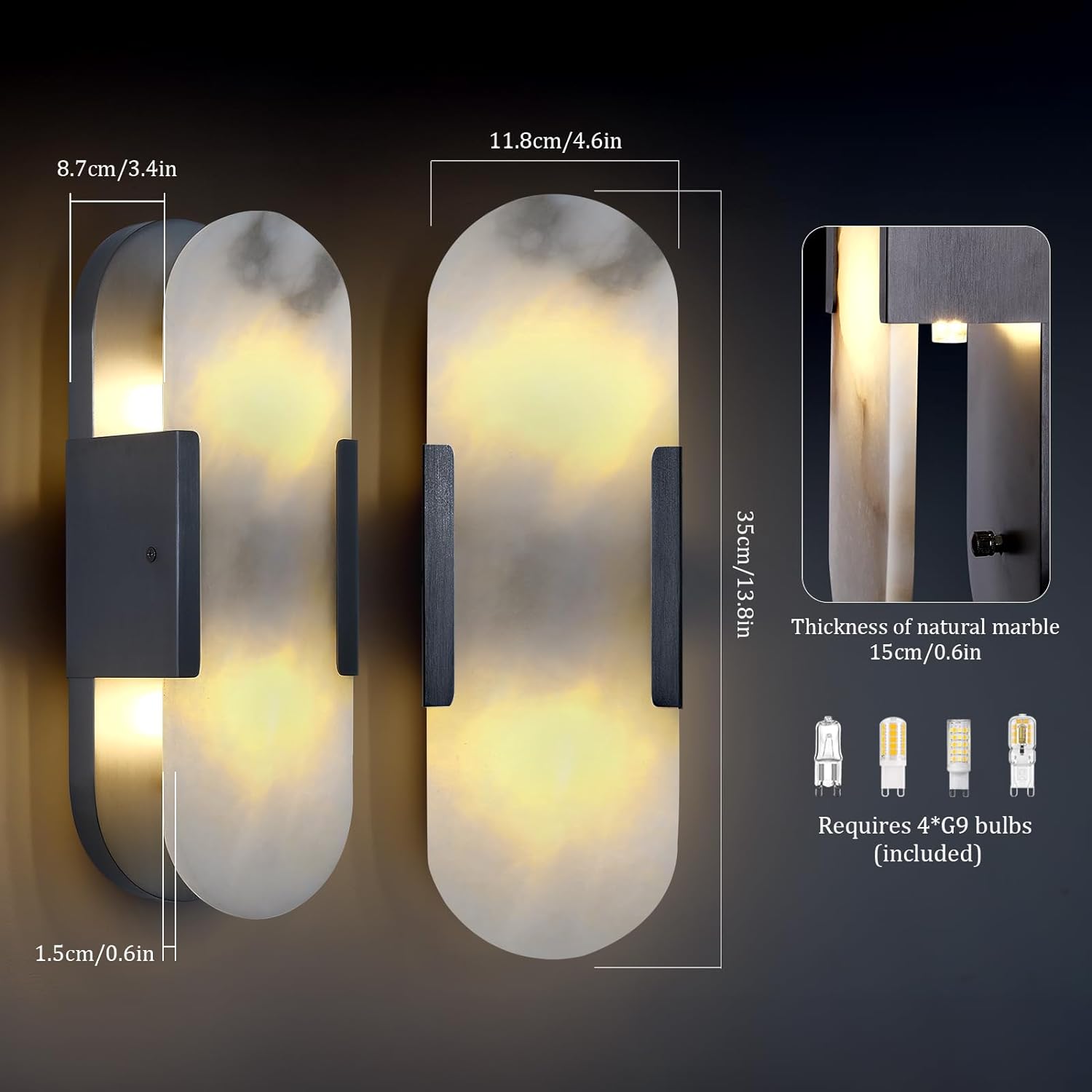 Ovelrune Oval-Shaped Alabaster Wall Sconce 13.8" - XYlight
