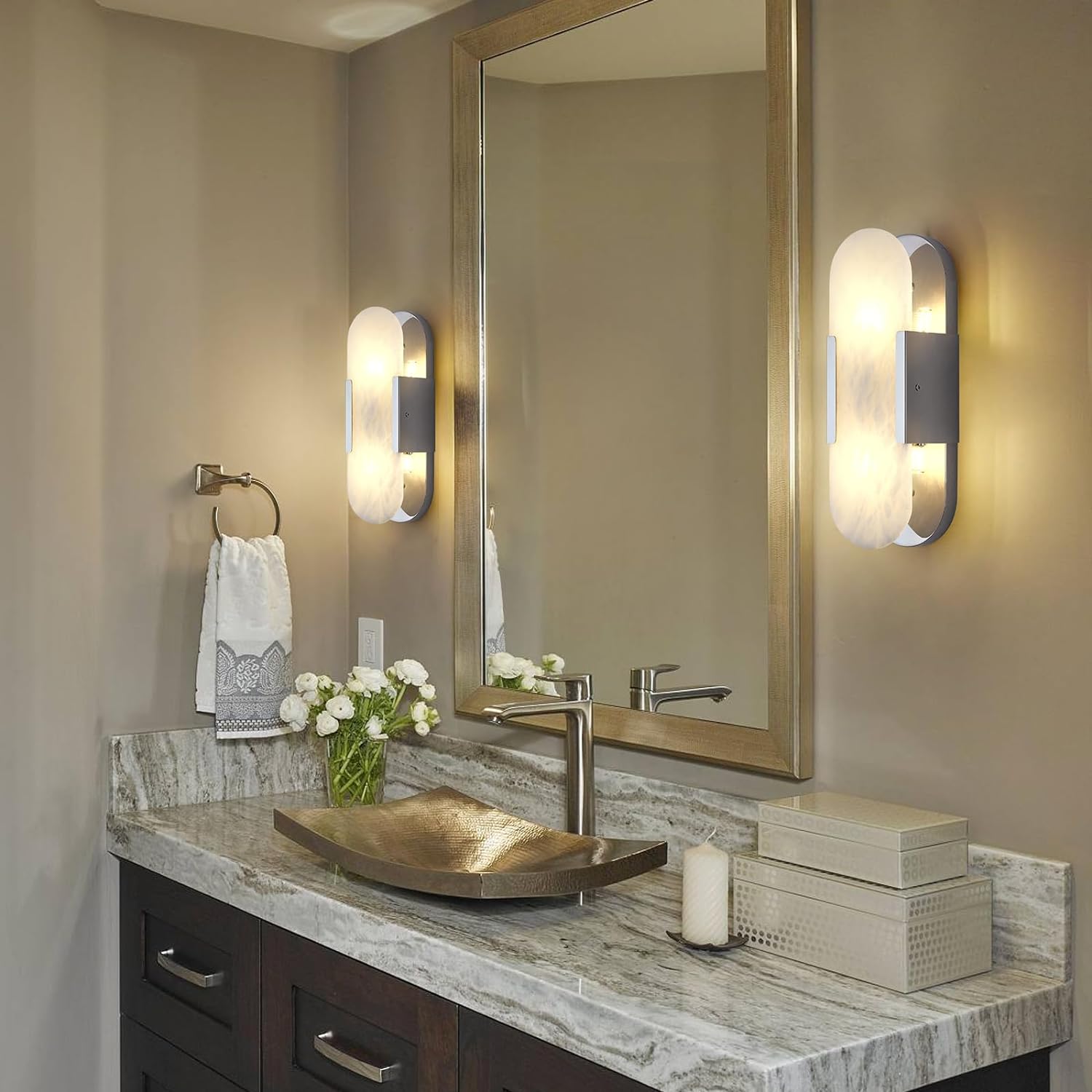 Ovelrune Oval-Shaped Alabaster Wall Sconce 13.8" - XYlight