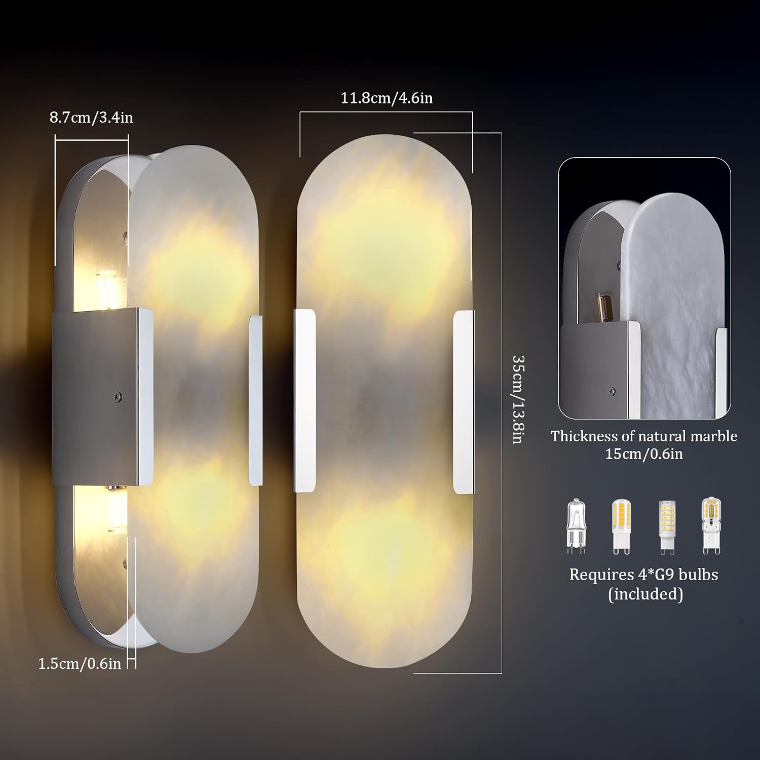 Ovelrune Oval-Shaped Alabaster Wall Sconce 13.8" - XYlight