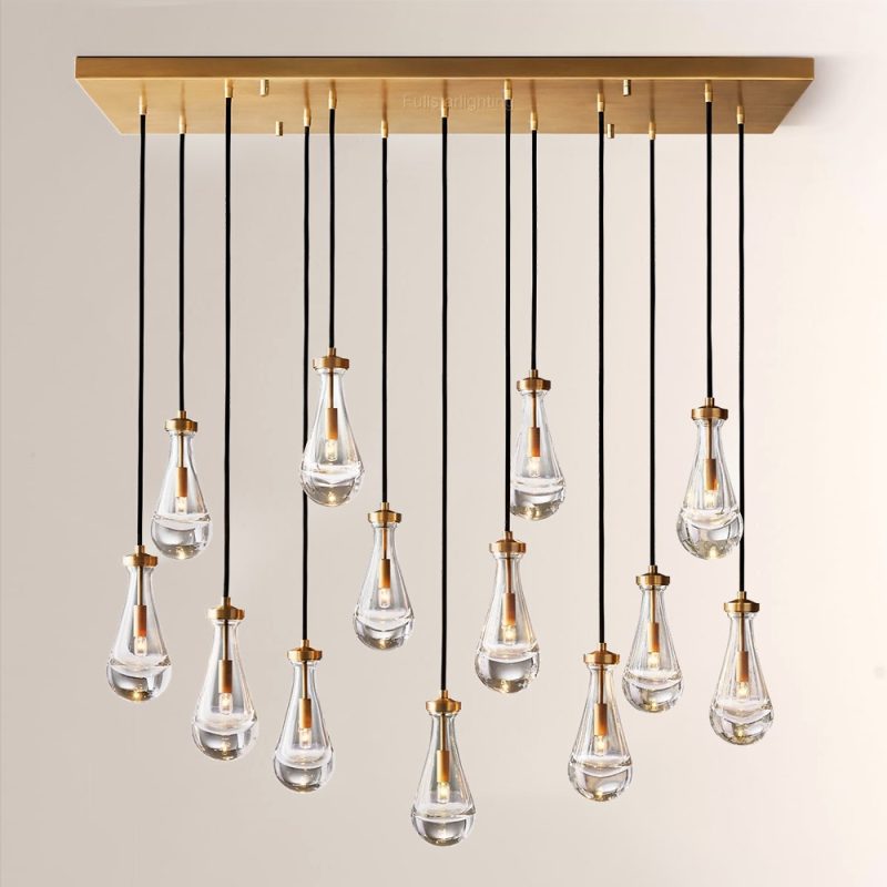 Raindrop Rectangular Hand-Blown Glass Chandelier