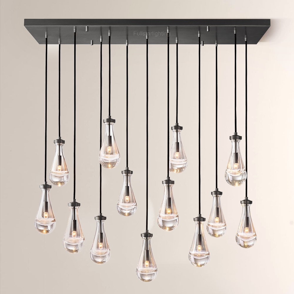 Raindrop Rectangular Hand-Blown Glass Chandelier - XYlight