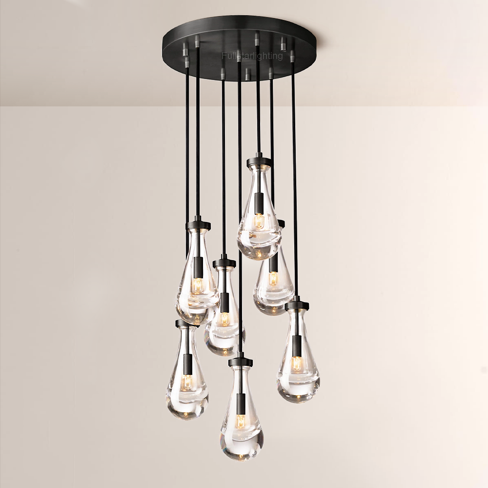 Raindrop Round Hand-Blown Glass Chandelier - XYlight