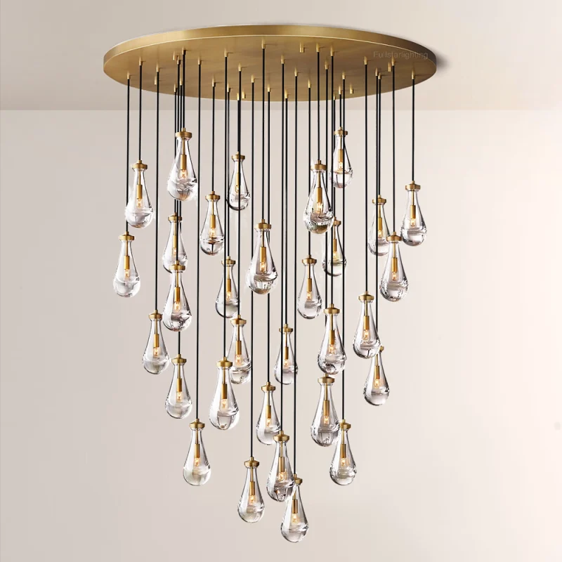 Raindrop Round Hand-Blown Glass Chandelier