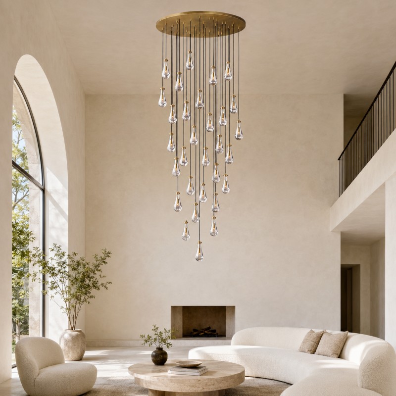 Raindrop Round Hand-Blown Glass Chandelier - XYlight