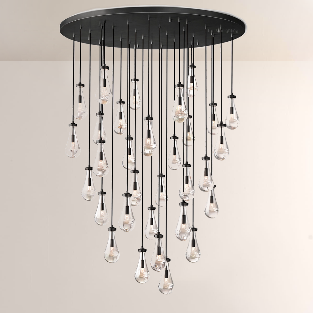 Raindrop Round Hand-Blown Glass Chandelier - XYlight