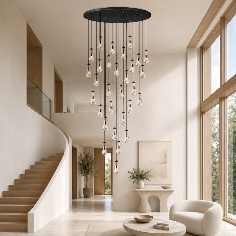 Raindrop Round Hand-Blown Glass Chandelier - XYlight