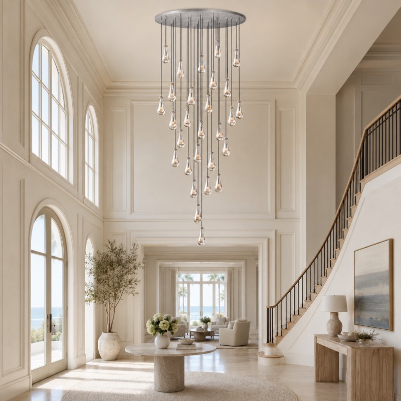 Raindrop Round Hand-Blown Glass Chandelier - XYlight