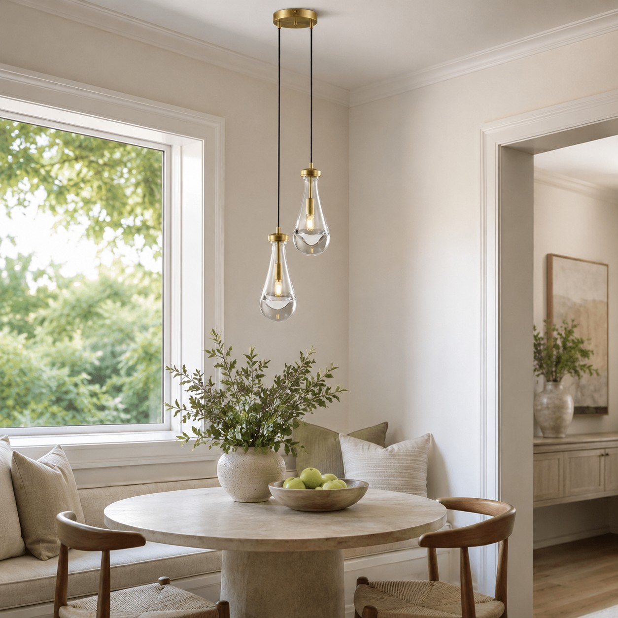 Rivelvane 2-Light Round Cord Chandelier with Glass Drops - XYlight