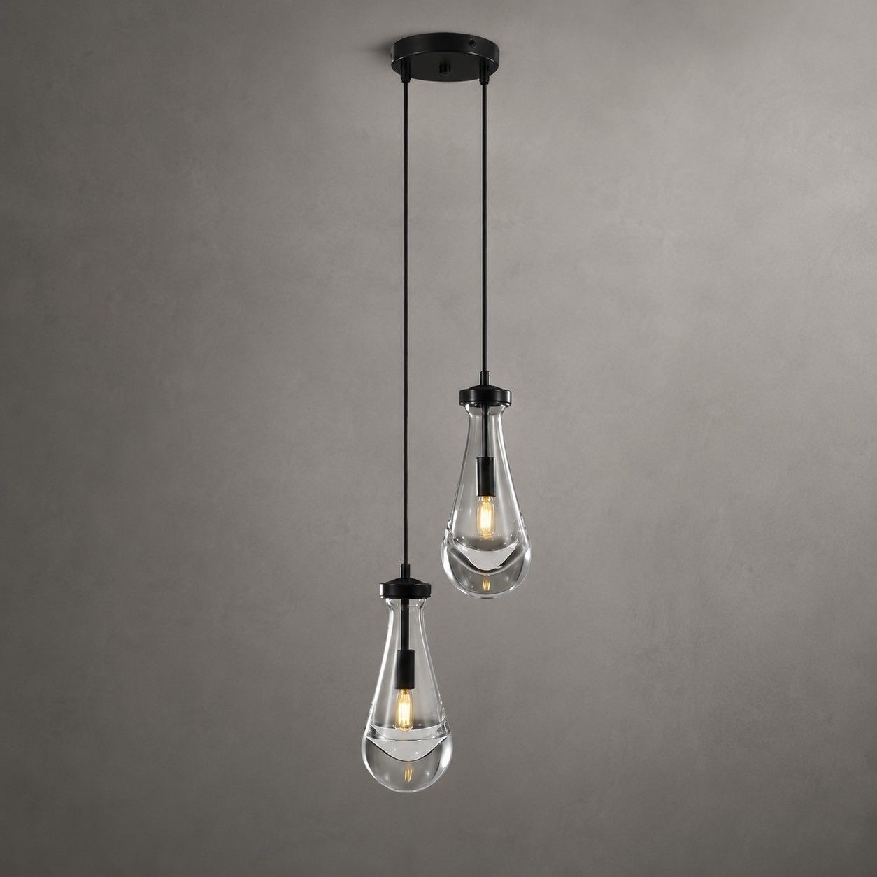 Rivelvane 2-Light Round Cord Chandelier with Glass Drops - XYlight
