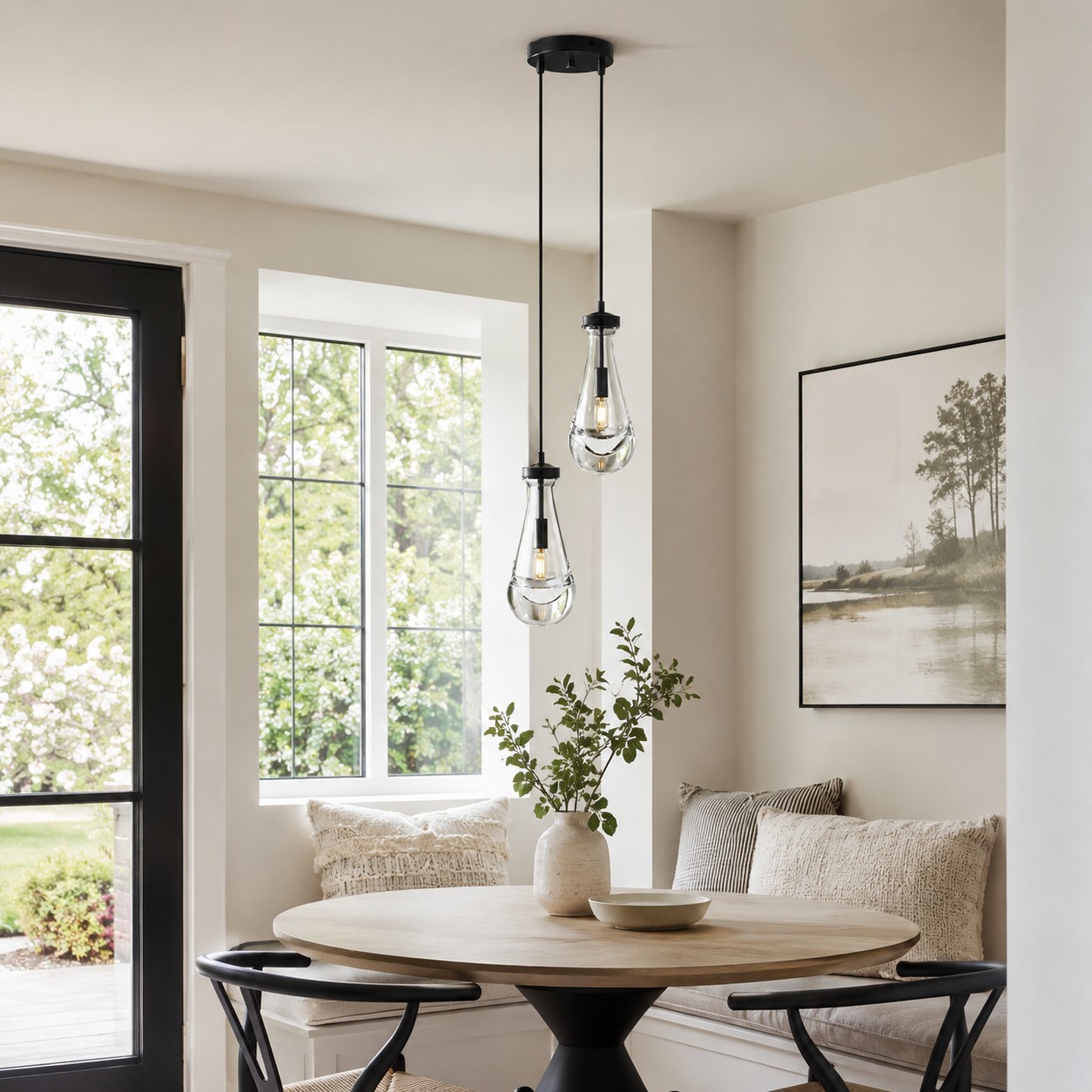 Rivelvane 2-Light Round Cord Chandelier with Glass Drops - XYlight