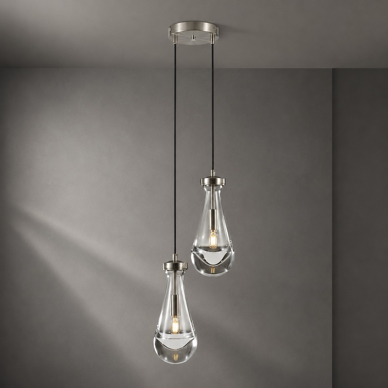 Rivelvane 2-Light Round Cord Chandelier with Glass Drops - XYlight