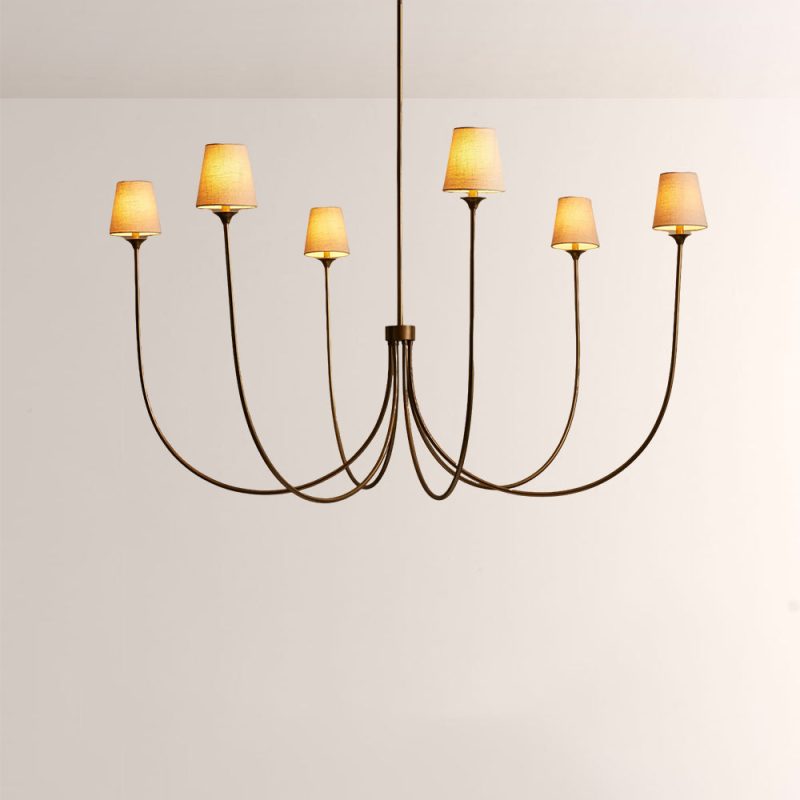 Saylor 6-Light Curved Arm Chandelier with Linen Shades