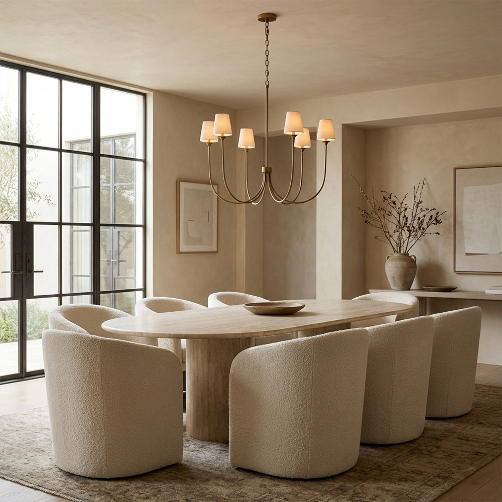 Saylor 6-Light Curved Arm Chandelier with Linen Shades - XYlight