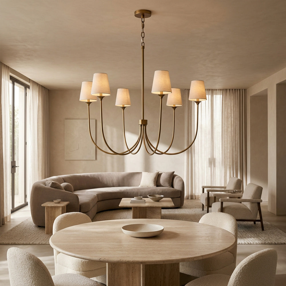 Saylor 6-Light Curved Arm Chandelier with Linen Shades - XYlight