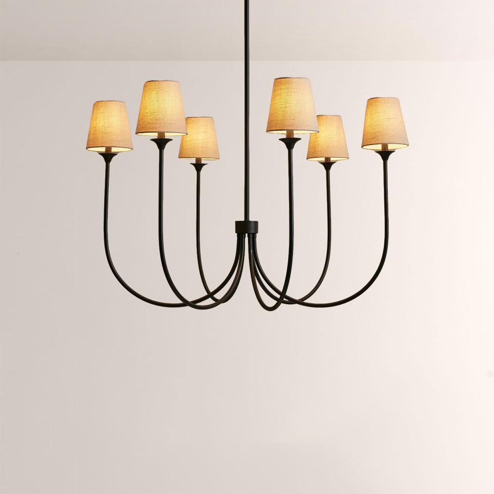 Saylor 6-Light Curved Arm Chandelier with Linen Shades - XYlight