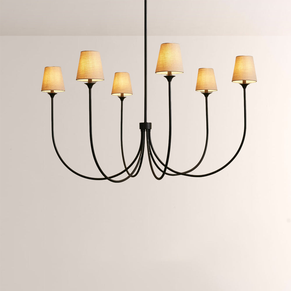 Saylor 6-Light Curved Arm Chandelier with Linen Shades - XYlight