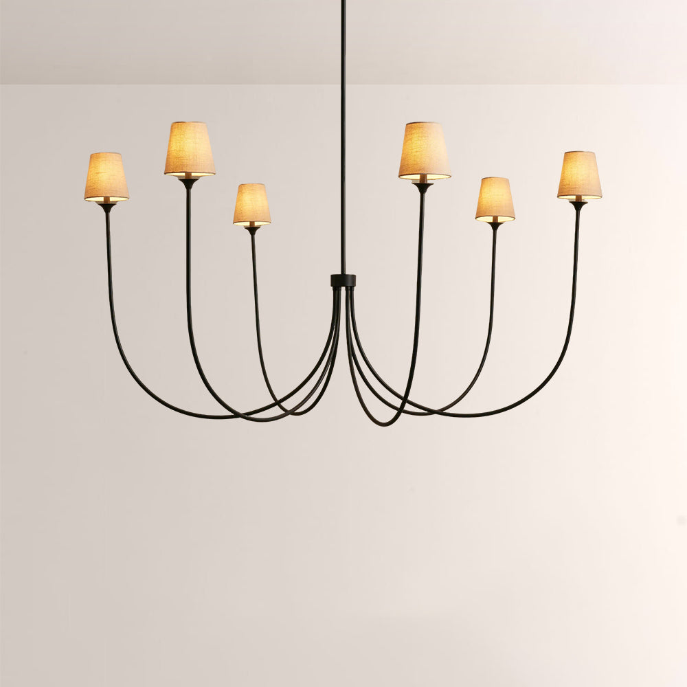 Saylor 6-Light Curved Arm Chandelier with Linen Shades - XYlight