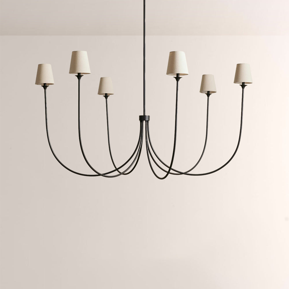 Saylor 6-Light Curved Arm Chandelier with Linen Shades - XYlight