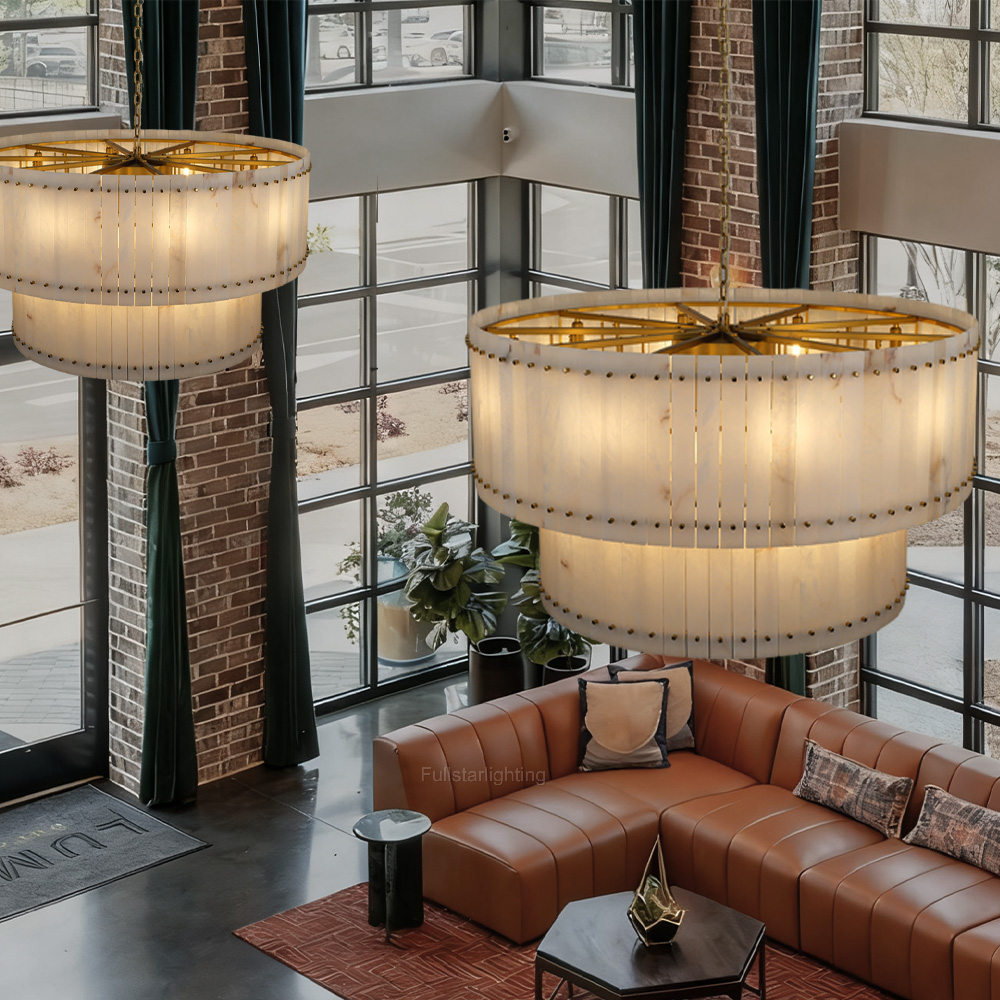 Senparo Tiered Round Alabaster Chandelier - XYlight