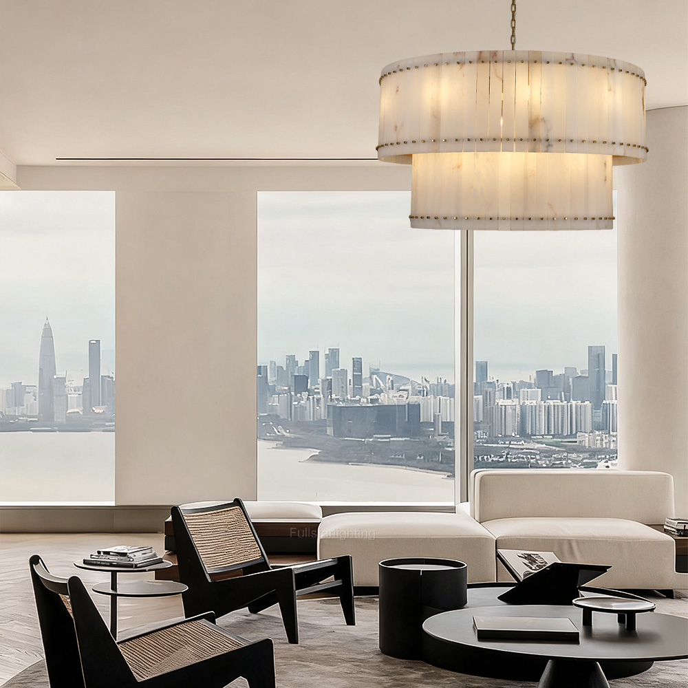 Senparo Tiered Round Alabaster Chandelier - XYlight