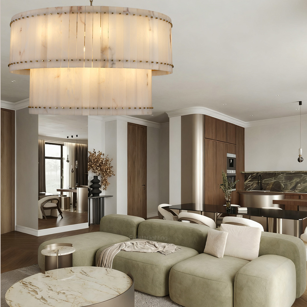 Senparo Tiered Round Alabaster Chandelier - XYlight