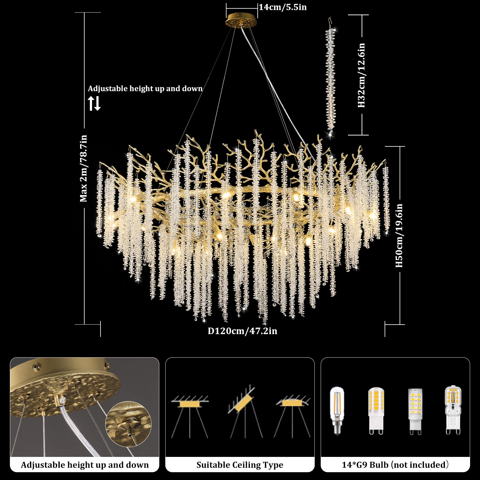 Snow Tree Branch Gold/Silver Chandelier - XYlight