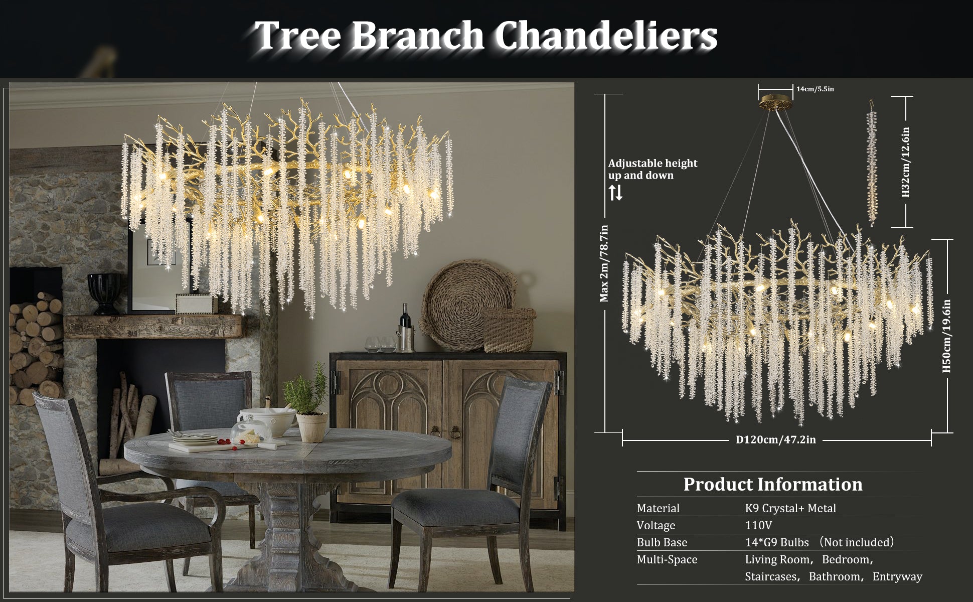 Snow Tree Branch Gold/Silver Chandelier - XYlight