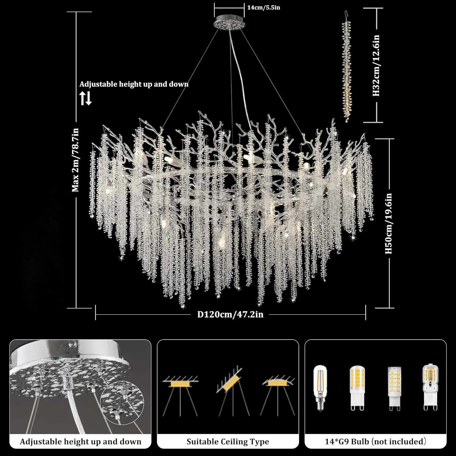 Snow Tree Branch Gold/Silver Chandelier - XYlight