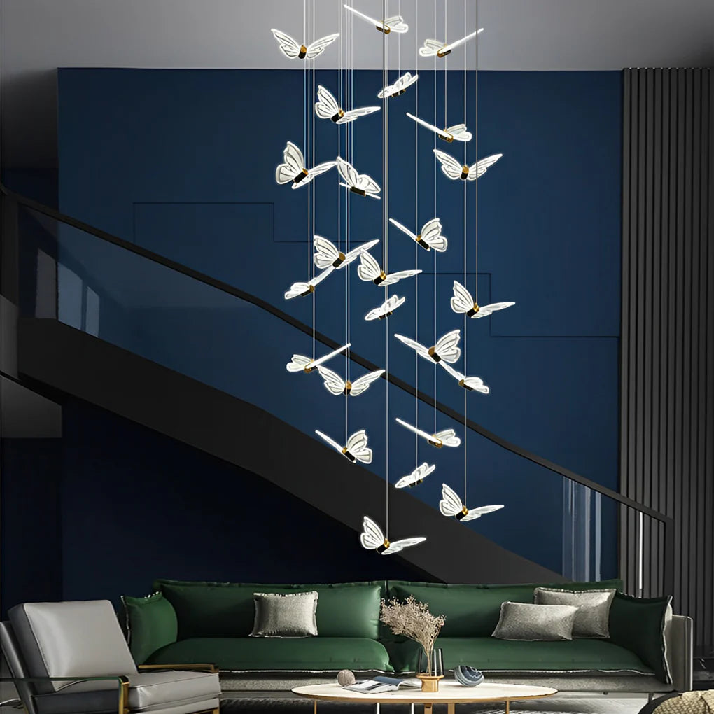 Small Butterflies Creative Three Step Dimming Modern Long Chandelier - XYlight