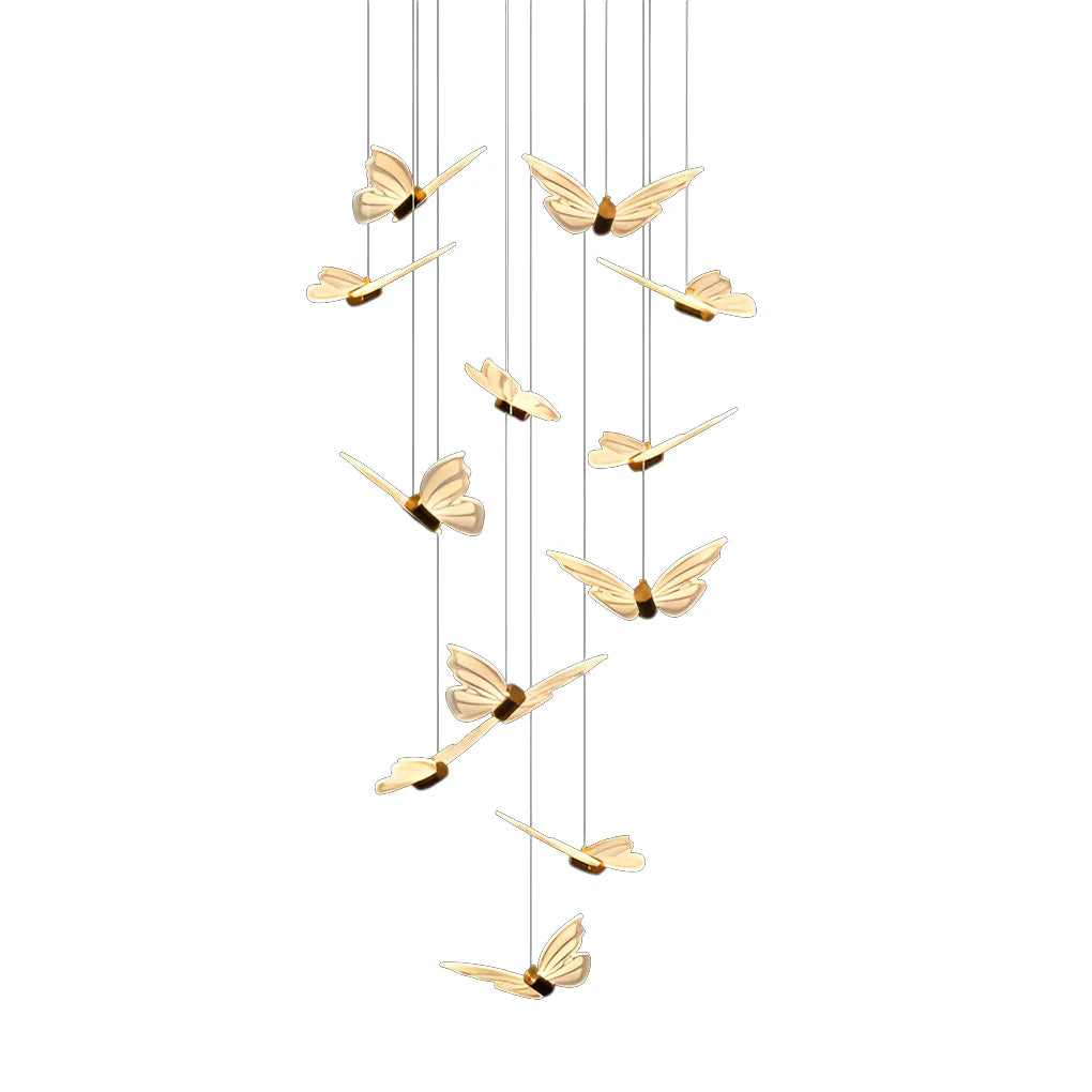 Small Butterflies Creative Three Step Dimming Modern Long Chandelier - XYlight