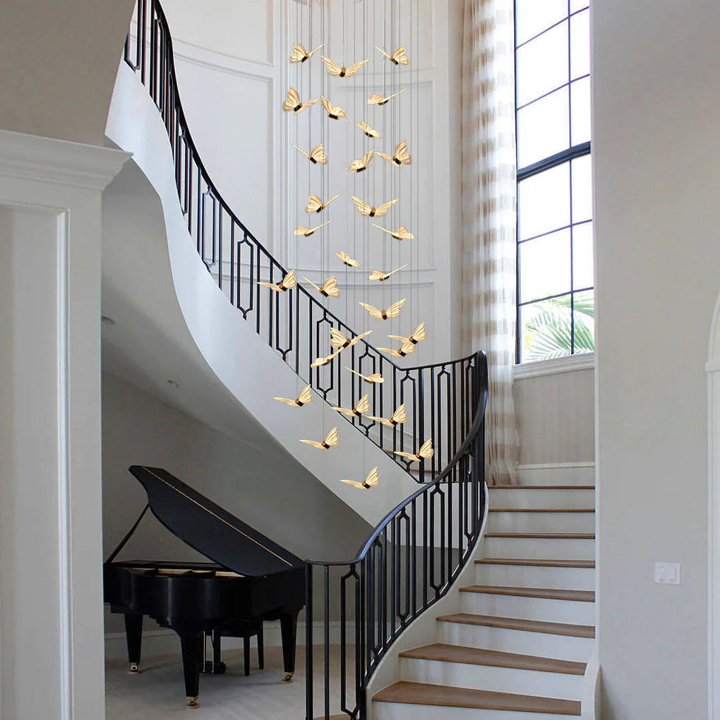 Small Butterflies Creative Three Step Dimming Modern Long Chandelier - XYlight