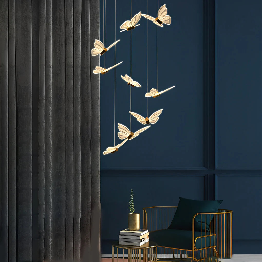Small Butterflies Creative Three Step Dimming Modern Long Chandelier - XYlight