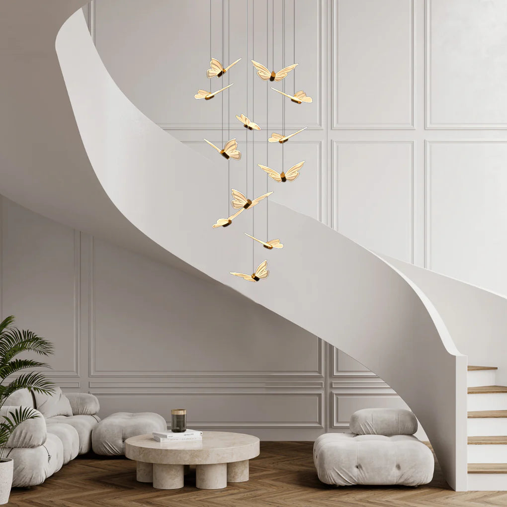 Small Butterflies Creative Three Step Dimming Modern Long Chandelier - XYlight